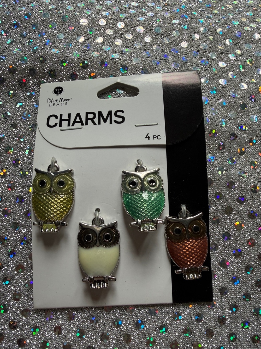 Blue Moon Beads Owl Charms - Multi-Color Enamel Set (4 Pc)
